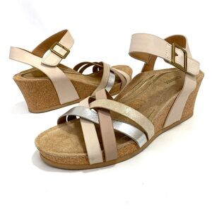 Aetrex Wedge Sandals Sz 7 Ankle Strap Open Toe Leather Sandals
